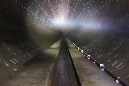 Tokyo, Japan-June 9, 2018: Wada-Yayoi rainwater storage trunk line is a water tunnel to storage control inundation being bui lt fifty meters below ground.のeditorial素材