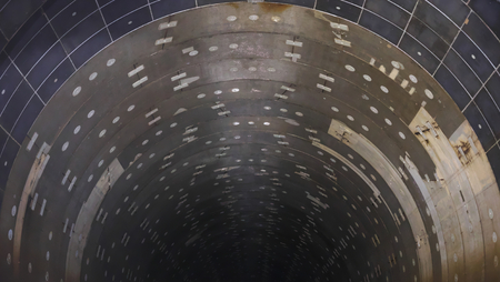 Tokyo, Japan-June 9, 2018: Wada-Yayoi rainwater storage trunk line is a water tunnel to storage control inundation being bui lt fifty meters below ground.のeditorial素材