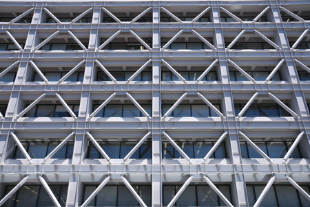 Tokyo, Japan-July 2, 2018: A building with seismic reinforcement or adhoc addition of structural reinforcementのeditorial素材