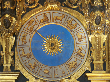 Venice, Italy-July 25, 2018: Ancient clock in Doge's Palace or Palazzo Ducale, Veniceのeditorial素材