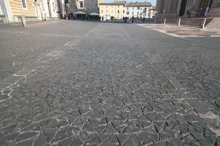 Orvieto, Italy-July 28, 2018: Stone pavement in front of Orvieto Cathedralのeditorial素材