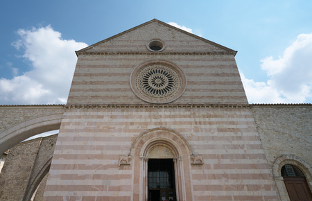 Assisi, Italy-July 28, 2018: View of Basilica di Santa Chiara or Basilica of St. Clare, Assisiのeditorial素材