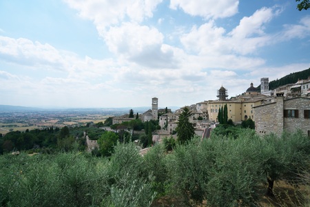 Assisi, Italy-July 28, 2018: View from Santa Chiara street, Assisiのeditorial素材