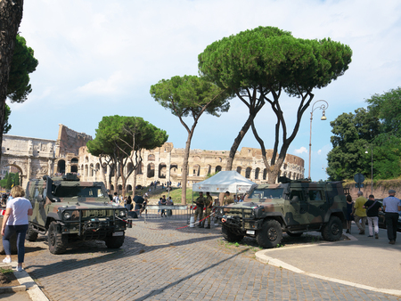 Rome, Italy-July 27, 2018: Highly-guarded Colosseum or Coliseum in Romeのeditorial素材