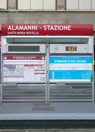 Florence, Italy-July 26, 2018: Tram platform of Santa Maria Novella Station, Florence, in the morningのeditorial素材