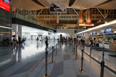 Tokyo, Japan-September 9, 2018: Haneda Airport International Passenger Terminal Departure Lobby Check-in Counterのeditorial素材
