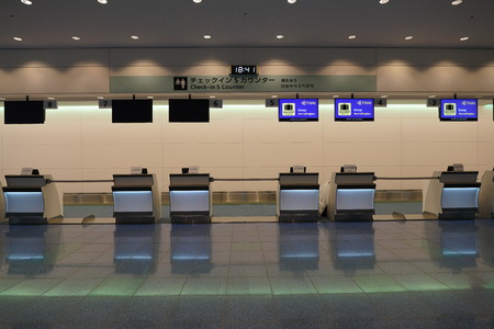 Tokyo, Japan-September 9, 2018: Haneda Airport International Passenger Terminal Departure Lobby Check-in Counterのeditorial素材