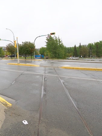 Waterfront trolley rail track in Whitehorseの写真素材