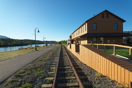 Waterfront trolley rail track in Whitehorseの写真素材