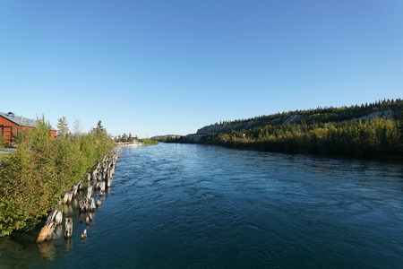 Whitehorse, Canada-September 10, 2018: Yukon River flowing in Whitehorse, Canada in Septemberのeditorial素材