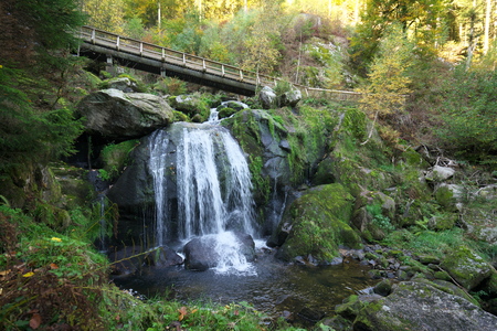TBaden-Wurttemberg, Germany-October 12, 2018: Triberger Waterfall, the highest waterfall in Germany, in Black Forestの写真素材