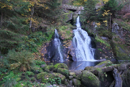 TBaden-Wurttemberg, Germany-October 12, 2018: Triberger Waterfall, the highest waterfall in Germany, in Black Forestの写真素材
