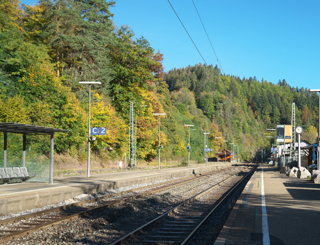 Triberg, Germany-October 12, 2018: Triberg Railway station at the Black Forest Railway in the morningのeditorial素材