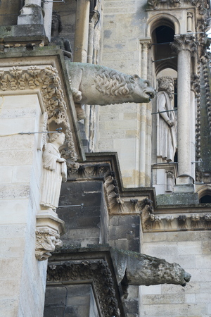 Gargoyles of Cathedral of Notre-Dame or Our Lady of Reims in Reims, Franceの写真素材