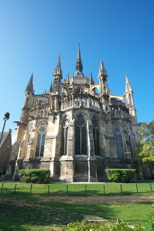 Cathedral of Notre-Dame or Our Lady of Reims in Reims, Franceの写真素材