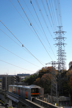 Tokyo, Japan-December 14, 2018: Monorail vehicle runs in the suburb of Tokyo