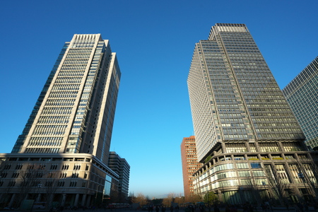 Tokyo, Japan-January 2, 2019: Buildings in Marunouchi area in Tokyo in the winter morningのeditorial素材