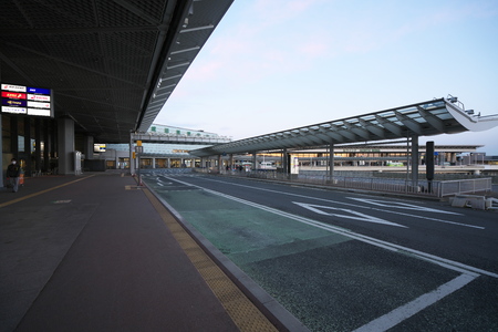 Narita, Japan-January 8, 2019: Narita International Airport Terminal 1 Third Floor Bus stops early in the morningのeditorial素材