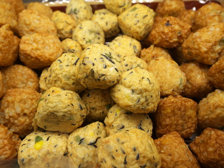 Tokyo, Japan-March 15, 2019: Deep-fried or steamed minced fish or Satsuma-age