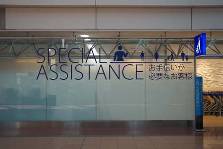 Tokyo, Japan-May 30, 2019: An entrance for special assistance needed passengers at Tokyo International Airport Terminal 2のeditorial素材