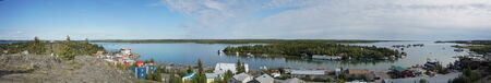 Yellowknife, Canada-August 30, 2019: Yellowknife Bay and Jolliffe Island viewed from the top of the Pilot's monument in Old Town, Yellowknife, Canadaのeditorial素材