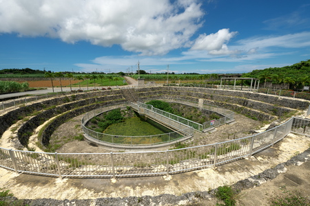 Miyako island, Japan-June 26, 2019: Cut Off Wall of Fukusato Underground Dam in Miyako island, Okinawaのeditorial素材