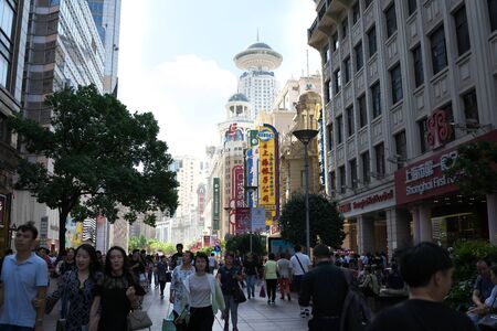 Shanghai,China-September 18, 2019: Very Busy East East Nanjing in Shanghai in early autumnのeditorial素材