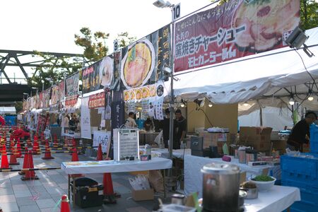 Yamanashi,Japan-November 2, 2019: Before opening of Ramen festival or competition at the north of JR Koufu station in Yama Nashi prefecture in autumnのeditorial素材