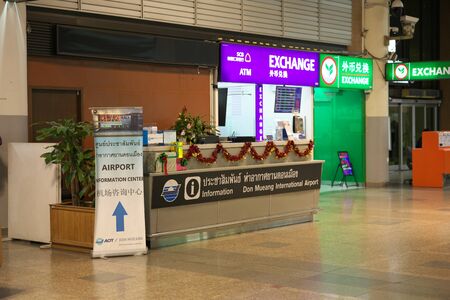 Bangkok,Thailand-December 5, 2019: Information Counter at International Terminal at Don Mueang International Airport in th e midnight in Bangkokのeditorial素材