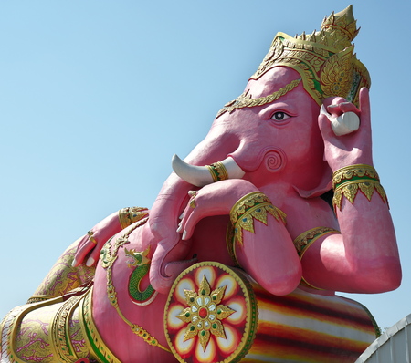 Chachoengsao,Thailand-December 5, 2019: Statue of Pinksha,Hindu God of Wisdom or Prophecy, on blue sky backgroundのeditorial素材