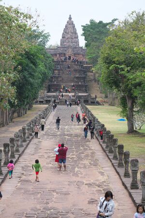 Buriram,Thailand-December 8, 2019: Approach and tower of Phnom Rung, Buriram's Khmer temple on volcano, in Thailandのeditorial素材
