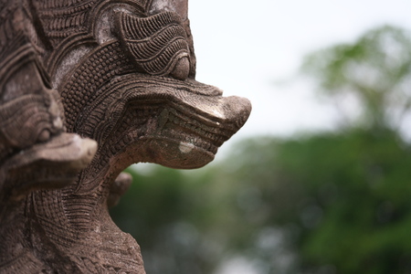 Buriram,Thailand-December 8, 2019: Closeup of Naga at Phnom Rung, Buriram's Khmer temple on volcano,...
