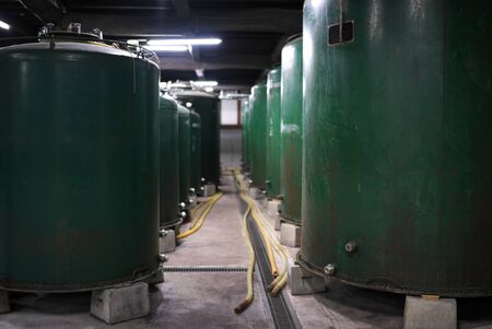 Tokyo,Japan-December 29, 2019: Sake fermentation tank made of ironの写真素材