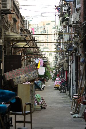 Shanghai,China-September 15, 2019: Alley or close near Shan Yin street at the former Japan concession in Shanghai, Chinaのeditorial素材