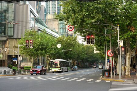 Shanghai,China-September 13, 2019: The Former Concession With Platanus Trees near Huahai Road in the Morning in Sh anghai, Chinaのeditorial素材