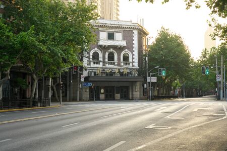 Shanghai,China-September 13, 2019: The Former Concession With Platanus Trees near Huahai Road in the Morning in Sh anghai, Chinaのeditorial素材
