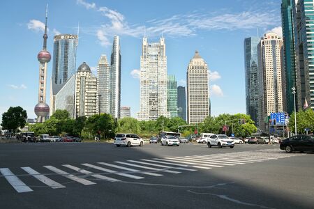Shanghai,China-September 18, 2019: Lu Jia Zui intersection at Pudong area in Shanghai, Chinaのeditorial素材