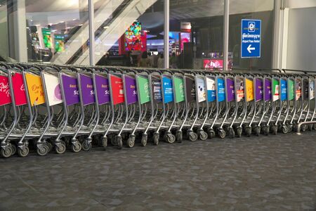 Bangkok,Thailand-January 25, 2020: Colorful airport luggage cats of Suvarnabhumi Airport or New...