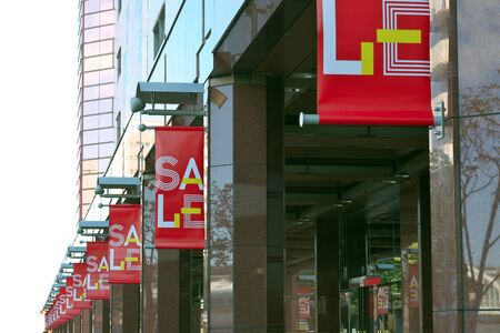 Tokyo,Japan-January 31, 2020: Banners of Winter Sale Announcement on Pillarsのeditorial素材