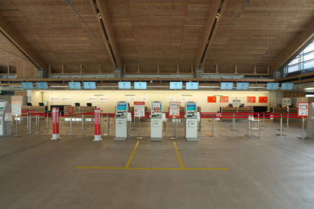 Okinawa, Japan-June 22, 2020: Miyako Shimojishima Airport Terminal Domestic Checkin Counters