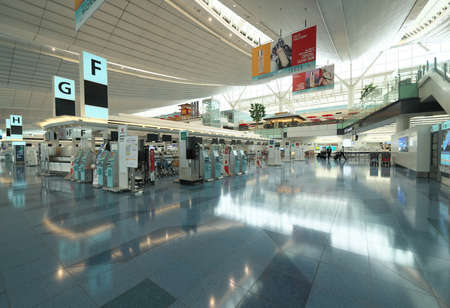 Tokyo,Japan-July 14, 2020: Vacant Haneda International Airport Terminal 3 Departure Floorのeditorial素材