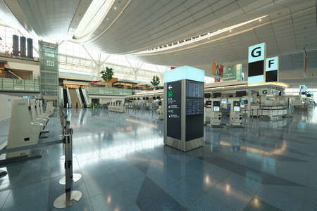 Tokyo,Japan-July 14, 2020: Vacant Haneda International Airport Terminal 3 Departure Floorのeditorial素材