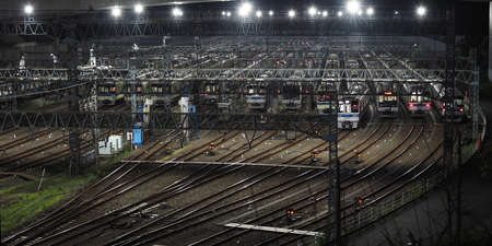 Tokyo,Japan-August 18, 2020: Rolling stock yard or railyard or carbarn near Karakida station of...