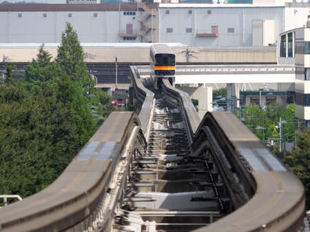 Tokyo,Japan-September 22, 2020: A monorail train on the elevated railway track in Japanの写真素材