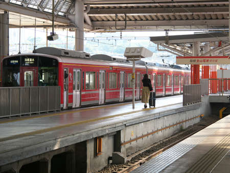 Kanagawa,Japan-October 2, 2020: A train for Hakone Yumoto departing from Odawara stationのeditorial素材