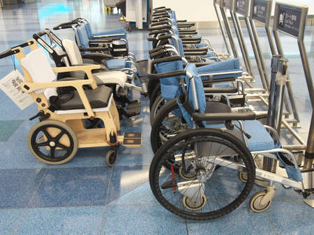 Tokyo,Japan-October 31, 2020: Wheelchair Pool in Haneda Airport Terminal 3 Departure floorのeditorial素材