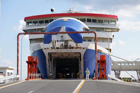 Niigata,Japan-October 31, 2020: Rear view of Ferryboat connecting Niigata Port and Ryotsu Port in Niigataのeditorial素材