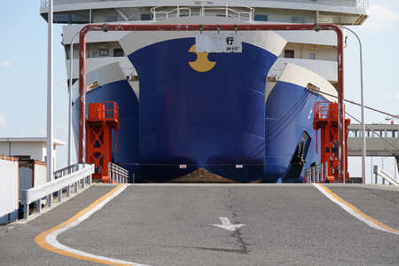 Niigata,Japan-October 31, 2020: Rear view of Ferryboat connecting Niigata Port and Ryotsu Port in Niigataのeditorial素材