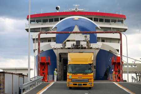 Niigata,Japan-October 31, 2020: Rear view of Ferryboat connecting Niigata Port and Ryotsu Port in Niigataのeditorial素材