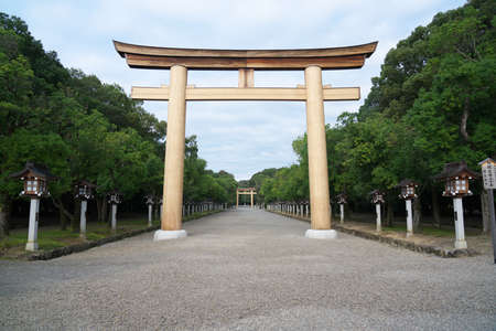 Nara,Japan-October 15, 2020: Torii gate of Kashiharajingu Shrine in Naraのeditorial素材